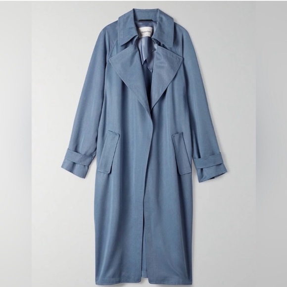Aritzia Babaton Lawson Open Front Trench Coat in Smoky Blue - Picture 1 of 12